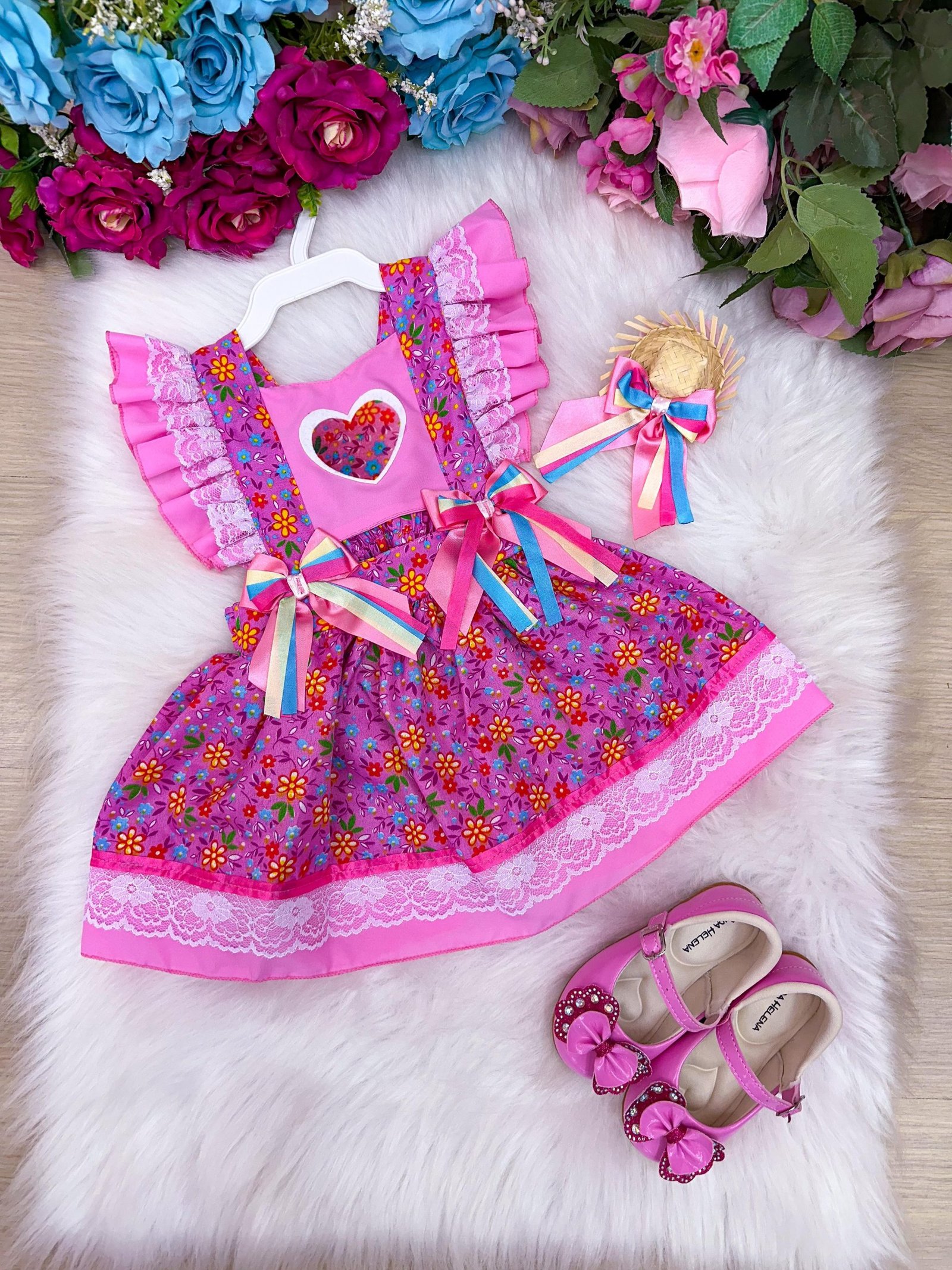 Romper/Vestido Princesa Belli Junino Rosa - Imagem 5