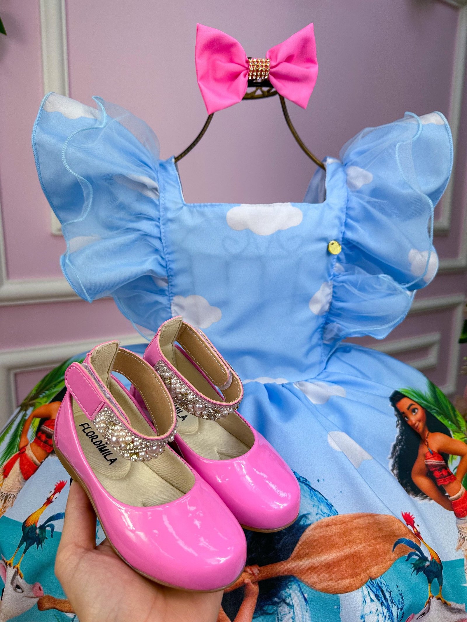 Vestido Temáticos Kids Moana Azul Bebe - Imagem 2