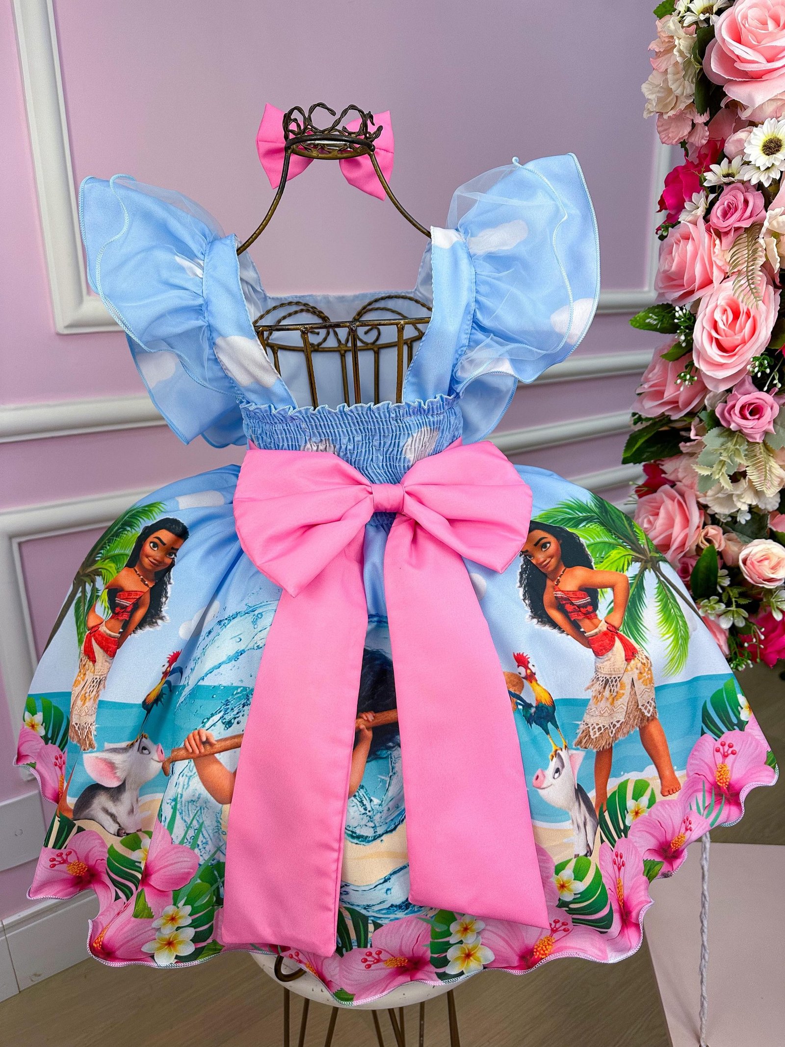 Vestido Temáticos Kids Moana Azul Bebe - Imagem 3