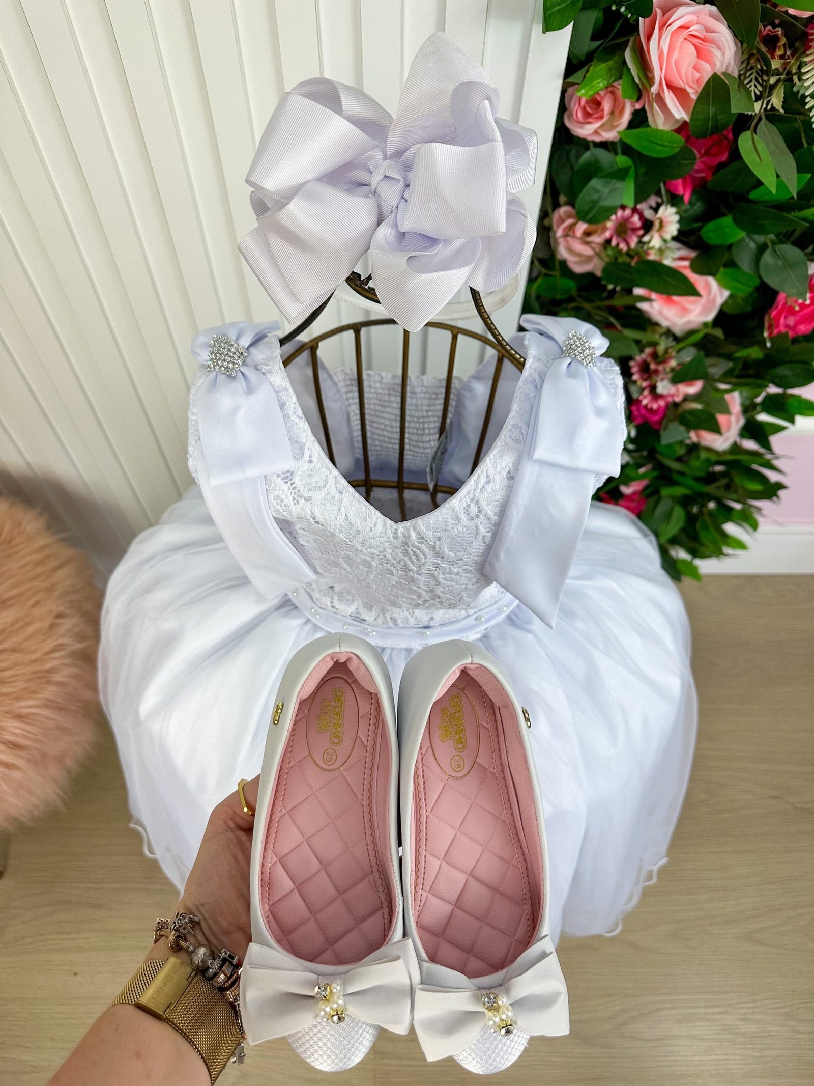 Vestido Marie Longo Branco Peito Rendado - Imagem 3