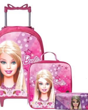 Kit Mochila Rodinhas + Lancheira + Estojo Barbie