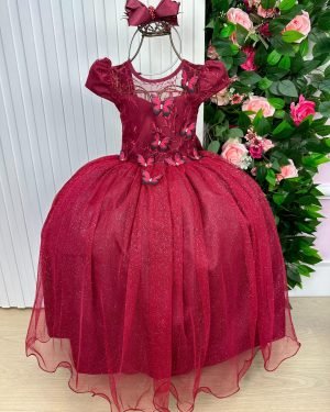 Vestido Vila Lele Longo Jardim Encantado Borboletas Marsala