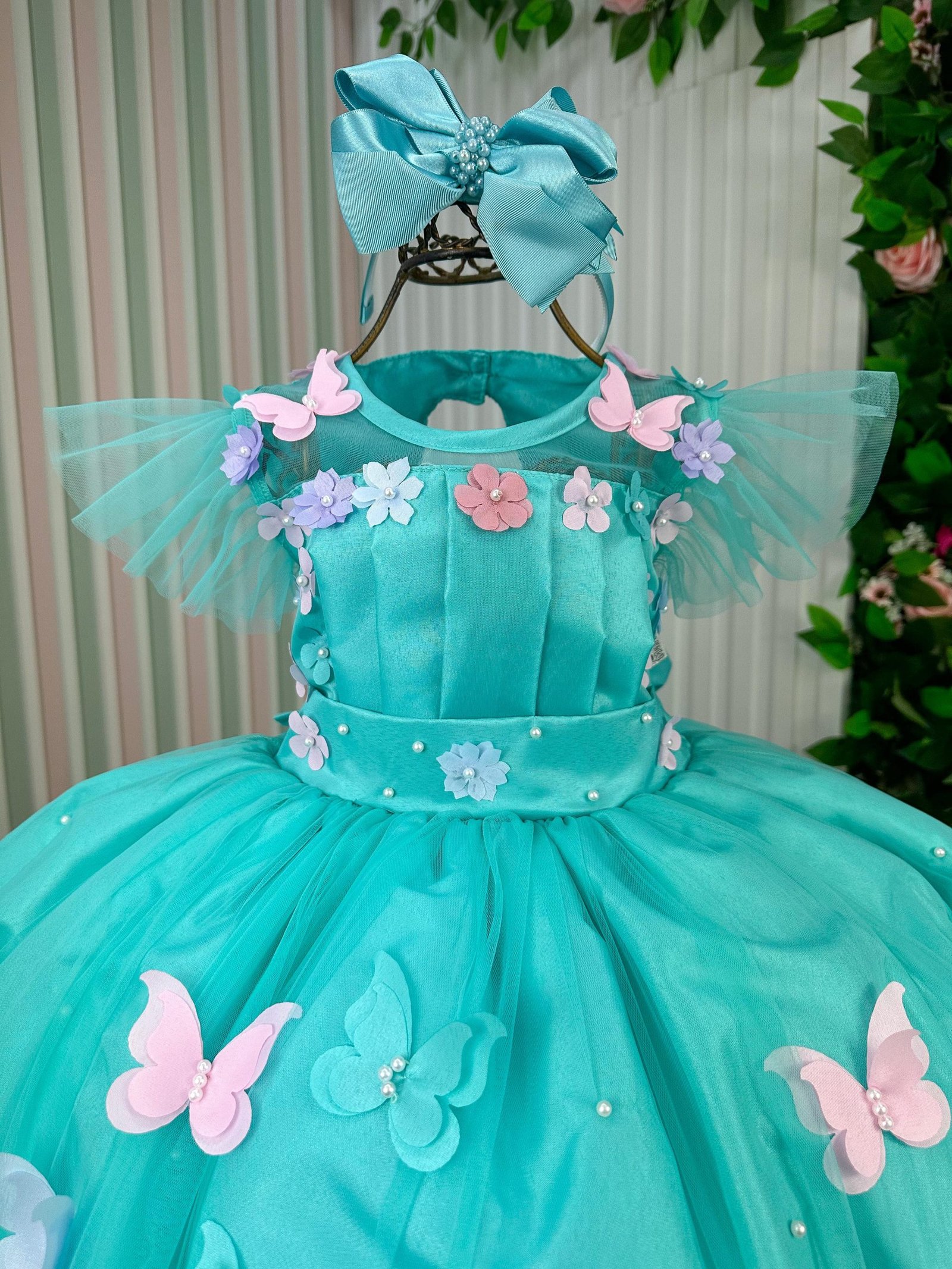 Vestido Marie Jardim Encantado Isis Luxinho Verde Tiffany - Imagem 6