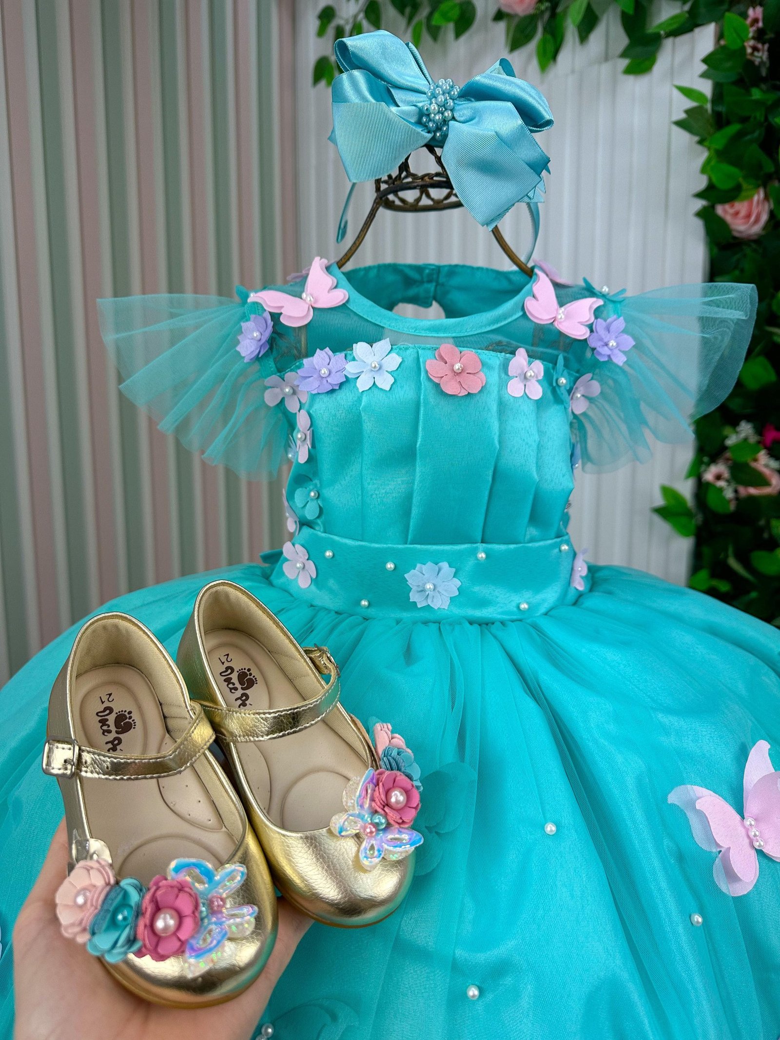 Vestido Marie Jardim Encantado Isis Luxinho Verde Tiffany - Imagem 7