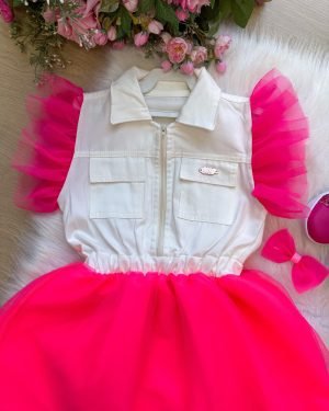 Vestido Blogueirinha Babado Rebeca Rosa Neon