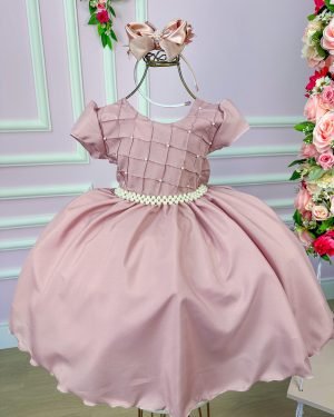 Vestido Ysa Kids Rose Peito Perolas