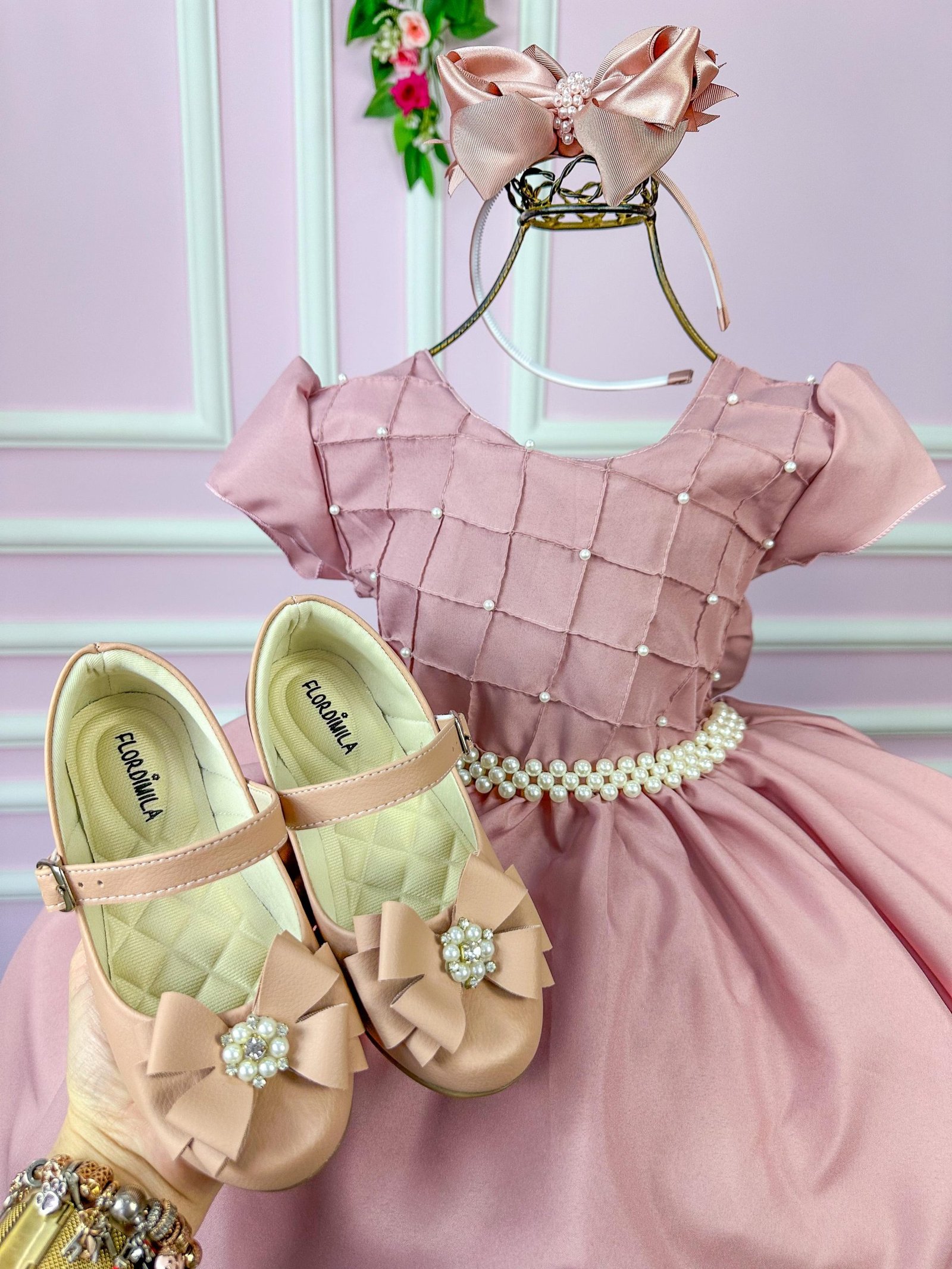 Vestido Ysa Kids Rose Peito Perolas - Imagem 2