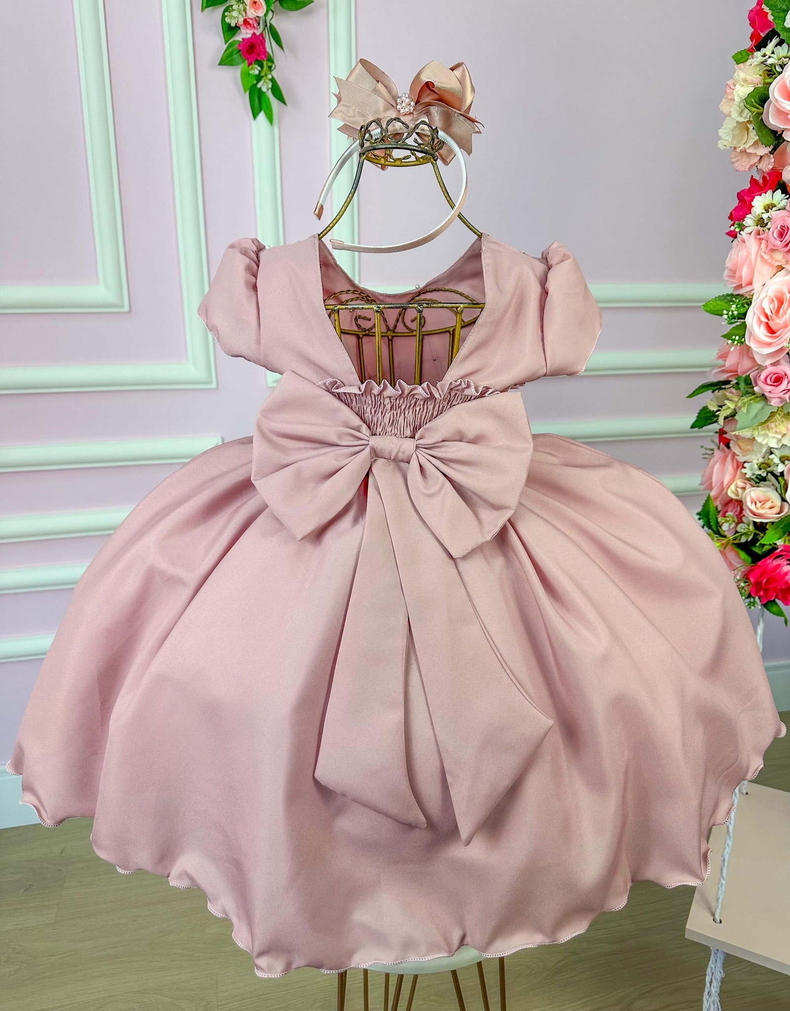 Vestido Ysa Kids Rose Peito Perolas - Imagem 4
