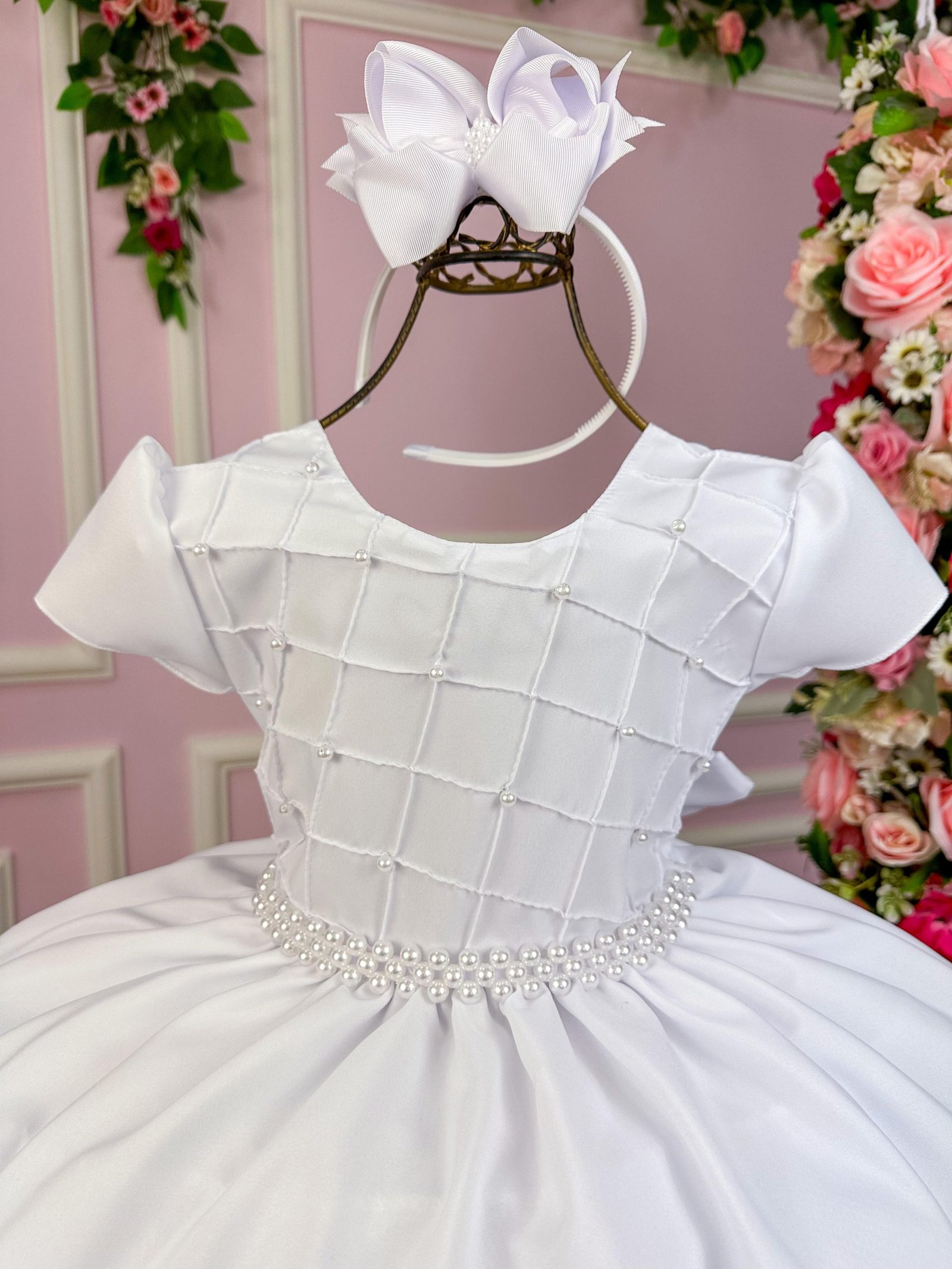 Vestido Ysa Kids Branco Peito Perolas - Imagem 3