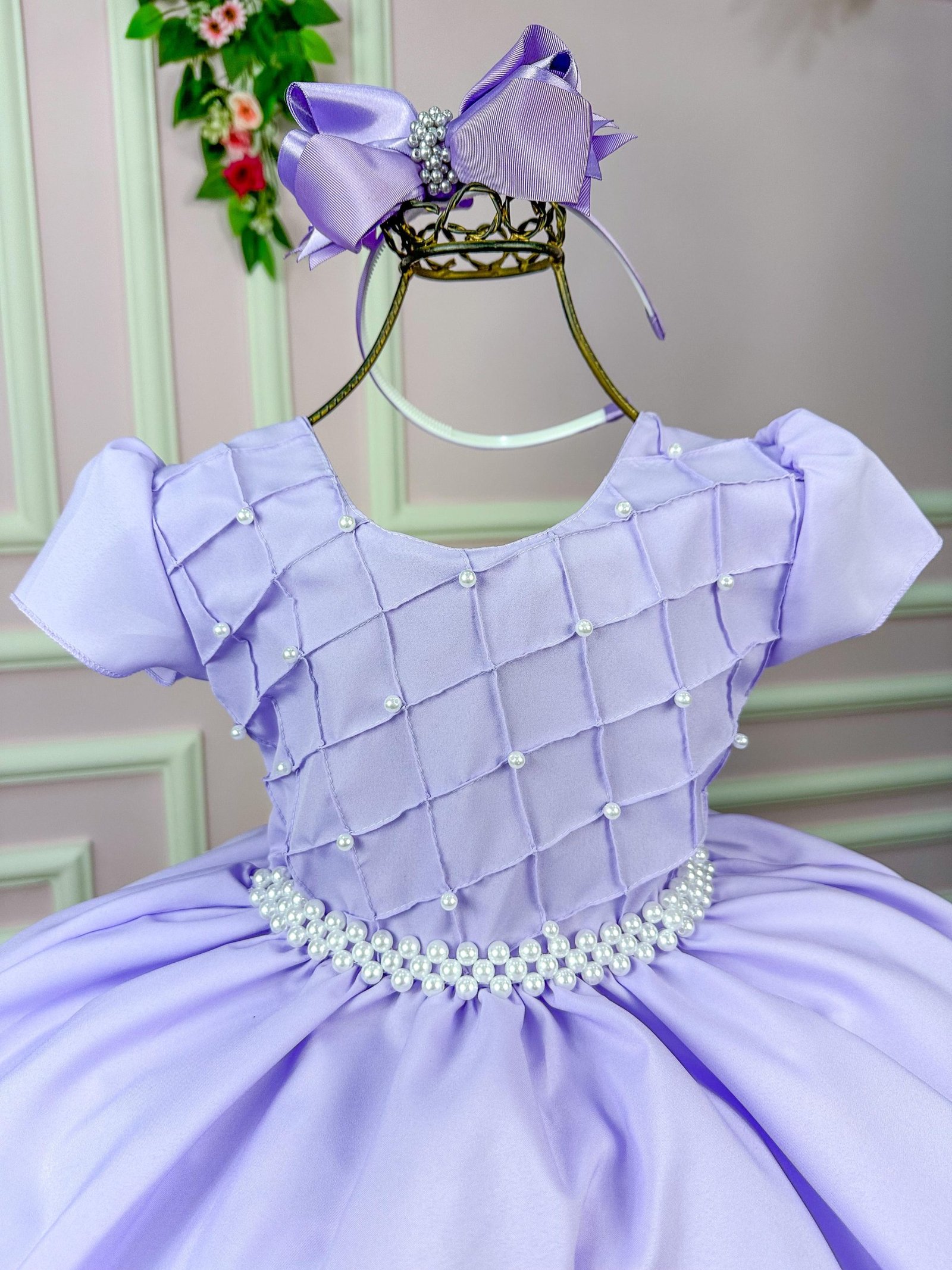 Vestido Ysa Kids Lilas Peito Perolas - Imagem 3