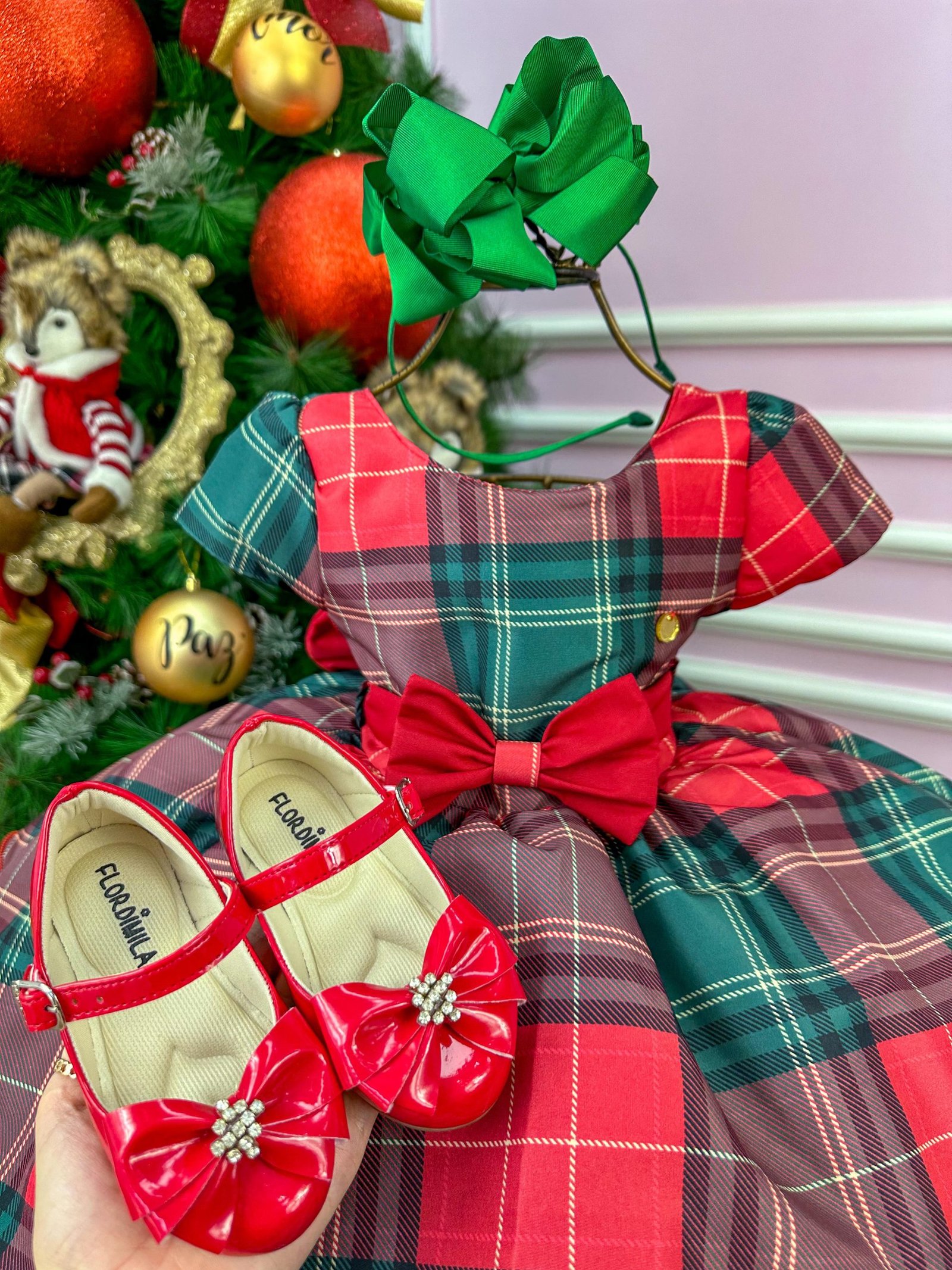 Vestido Banana Club Xadrez Vermelho e Verde Natal - Imagem 3