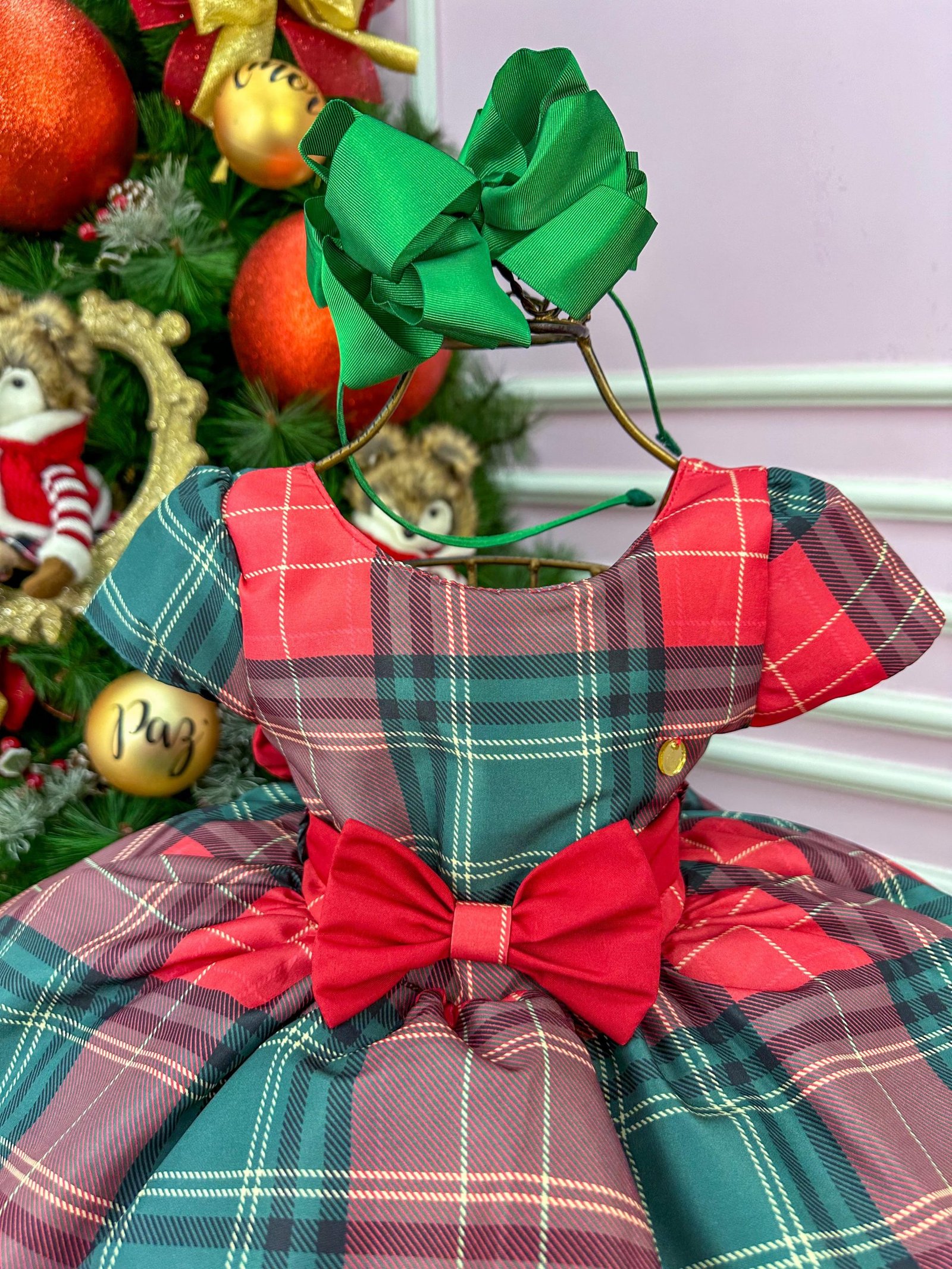 Vestido Banana Club Xadrez Vermelho e Verde Natal - Imagem 4