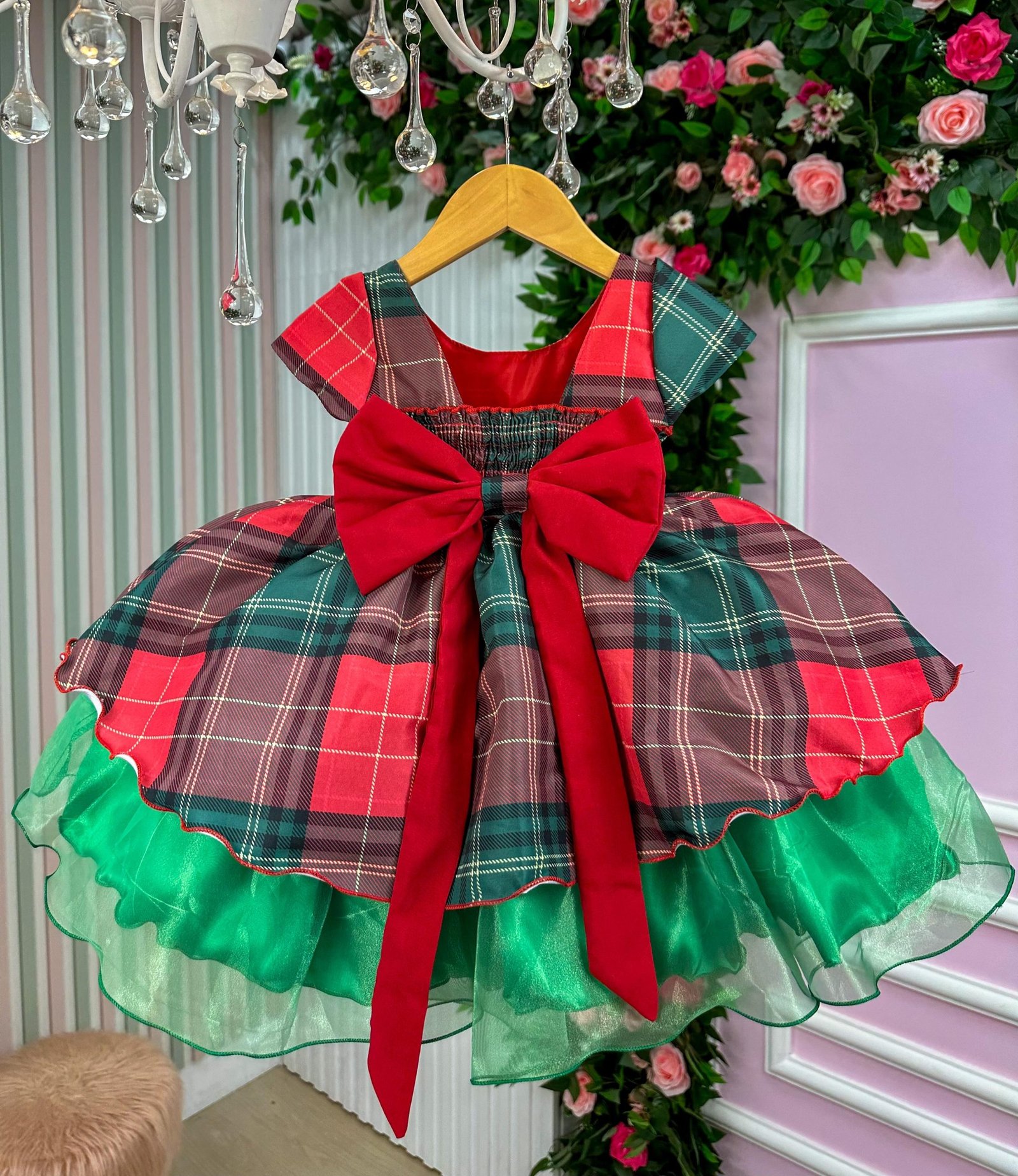 Vestido Banana Club Xadrez Vermelho e Verde Natal - Imagem 7