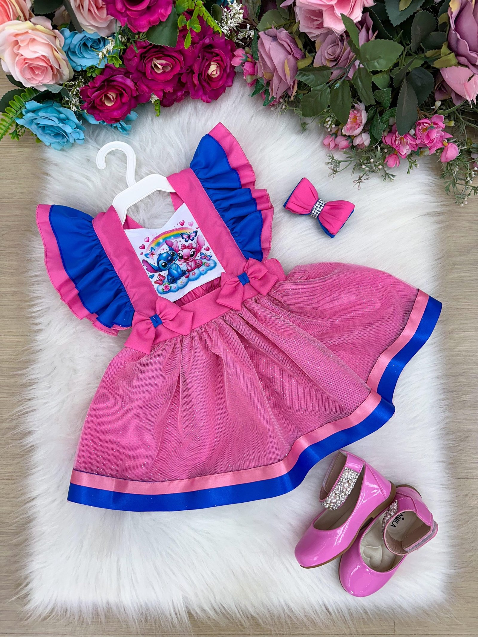 Romper/Vestido Princesa Belli Tematico Stitch e Angel