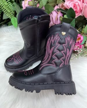 Bota Nilqi Texana Isabella Preto e Pink