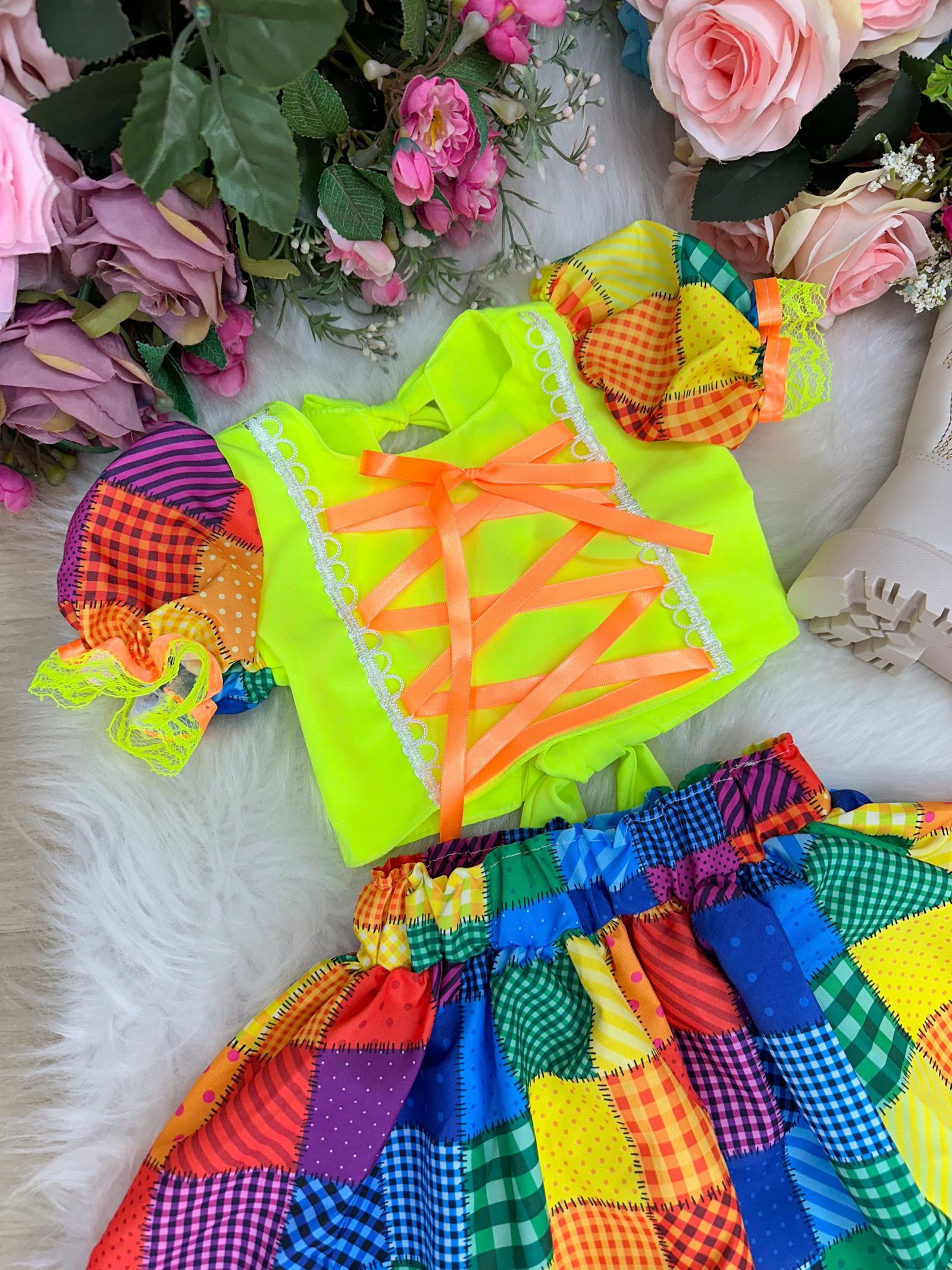 Conjunto Junino Banana Club Luxo Manu Verde Neon - Imagem 8