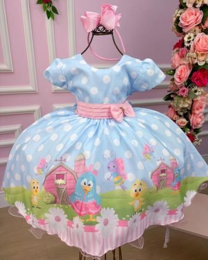 Vestido Infantil Temáticos da Gigi Galinha Pintadinha Azul