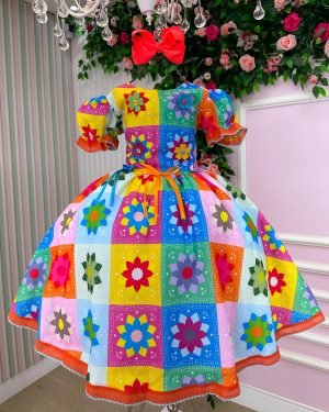 Vestido Marie Junino Luxo Quermesse Elegante Laranja