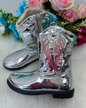 Bota – Coturno Doce Pe Boiadeira Texana Prata Metaliza