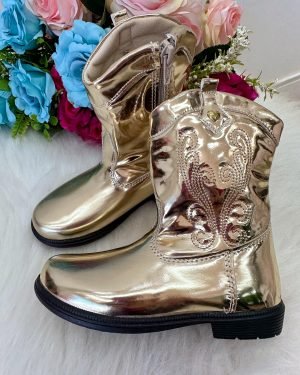 Bota – Coturno Doce Pe Boiadeira Texana Dourada Metali