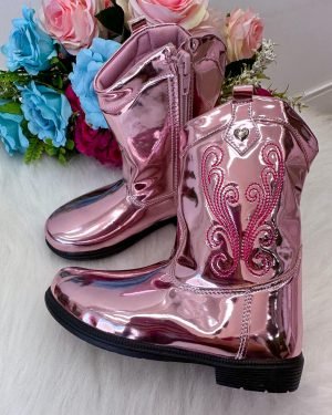 Bota – Coturno Doce Pe Boiadeira Texana Rosa Metalizad