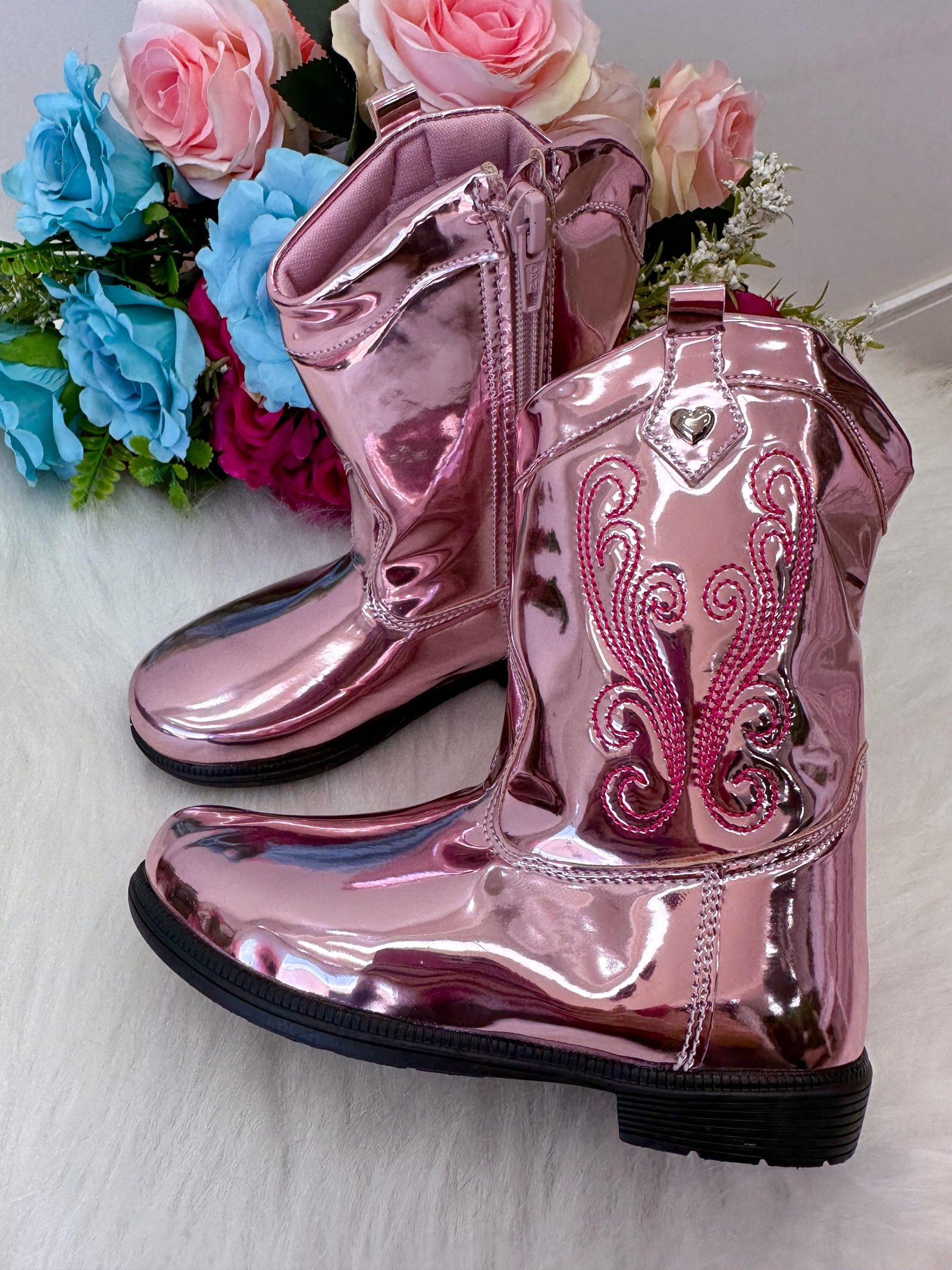 Bota – Coturno Doce Pe Boiadeira Texana Rosa Metalizad