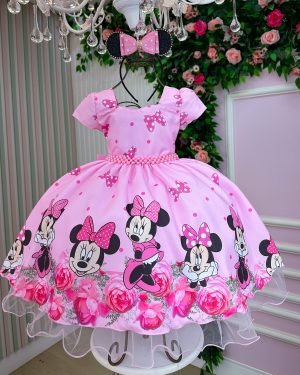 Vestido Tematicos da Gigi Minnie/Minei Laço Rosa