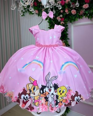 Vestido Ysa Kids Looney Tunes Baby Rosa
