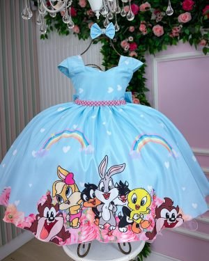 Vestido Ysa Kids Looney Tunes Baby Azul Bebe