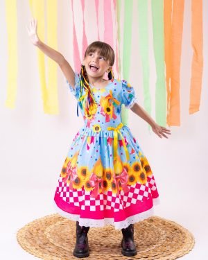 Vestido Marie Junino Luxo Quadrilha das Estrelas Azul