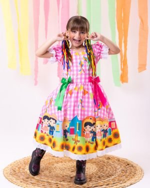 Vestido Marie Junino Luxo Arraia Do Sorriso Rosa