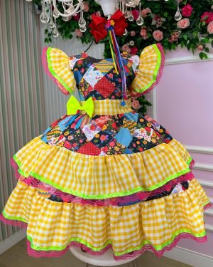 Vestido Junino Banana Club Luxo Quadrilha da Diversão