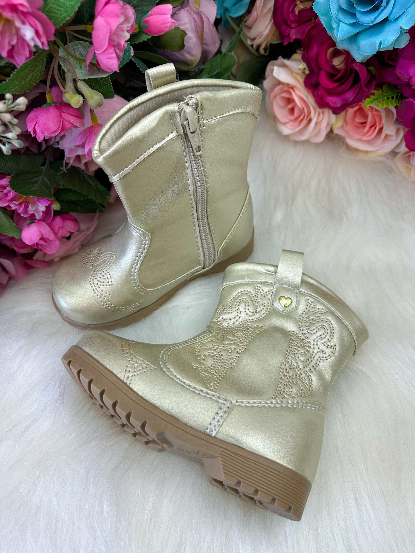 Bota/ Coturno Flor Di Mila Boiadeira Texana Liz Dourado - Imagem 2