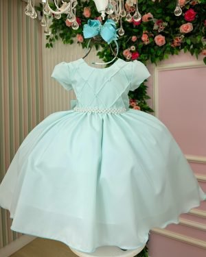 Vestido Ysa Kids Verde Claro Peito Perolas