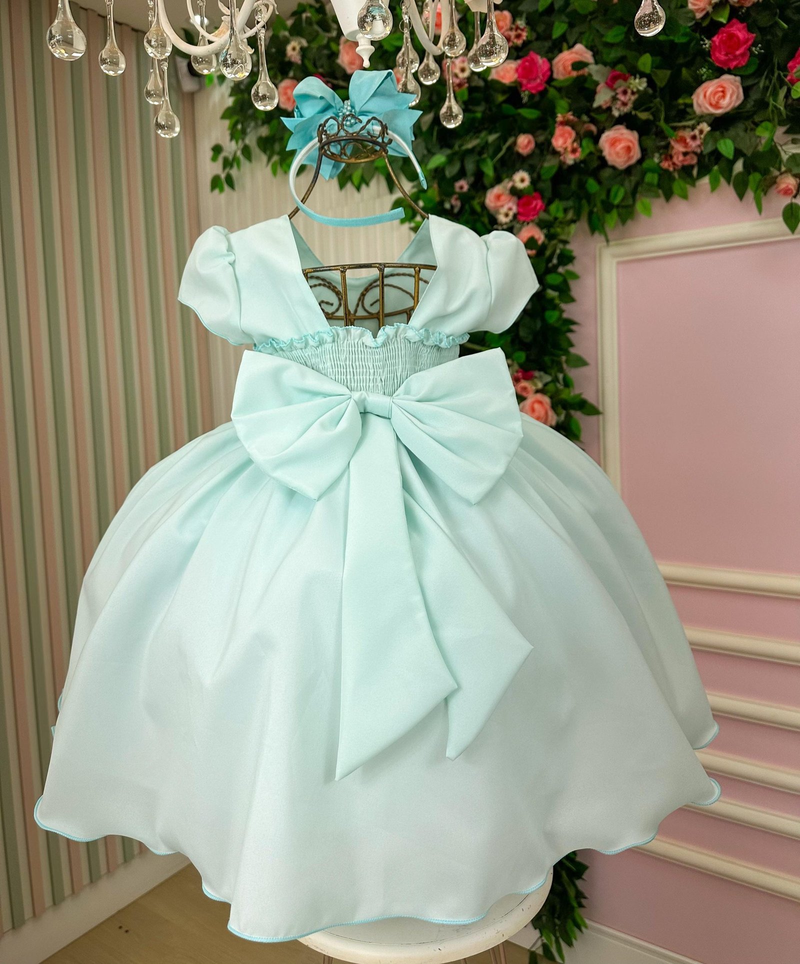 Vestido Ysa Kids Verde Claro Peito Perolas - Imagem 3