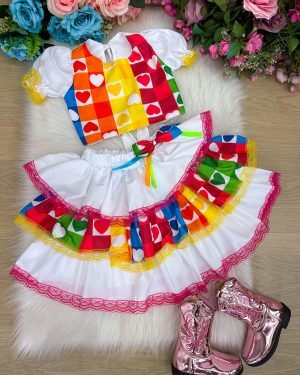 Conjunto Junino Banana Club Luxo Noiva/Noivinha Branco