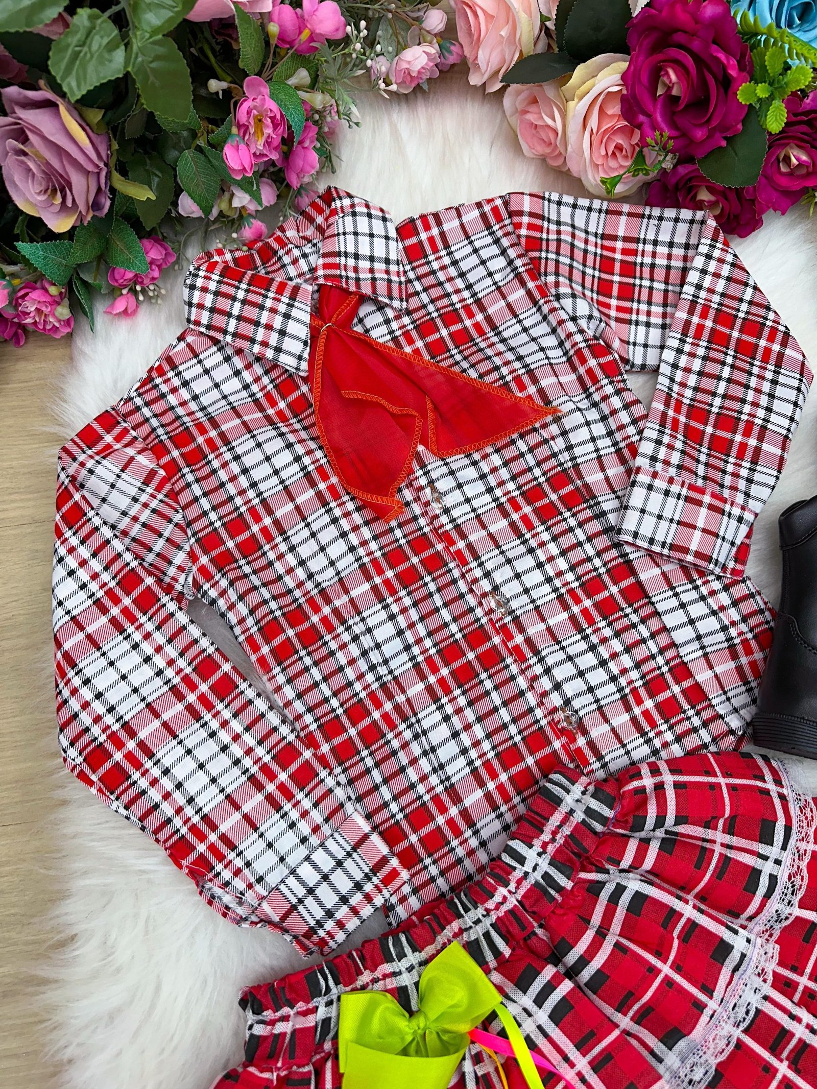 Conjunto Junino Xadrez Chiquinha Vermelho - Imagem 8