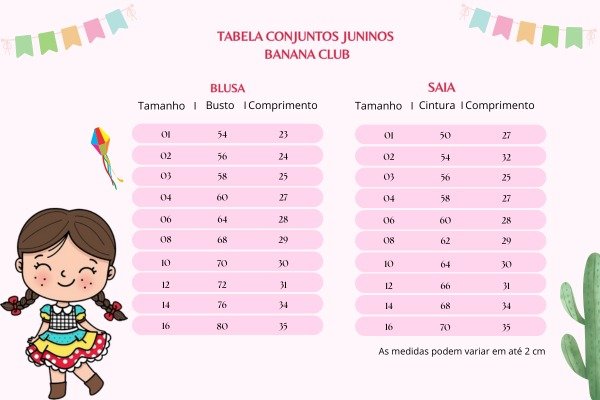 Conjunto Junino Banana Club Luxo Sofia Xadrez Azul - Imagem 9