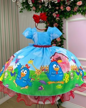 Vestido Infantil Temáticos da Gigi Galinha Pintadinha Azul M