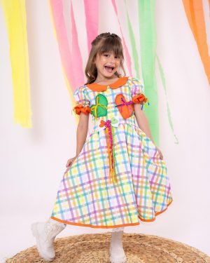 Vestido Marie Junino Luxo Dois Corações Laranja