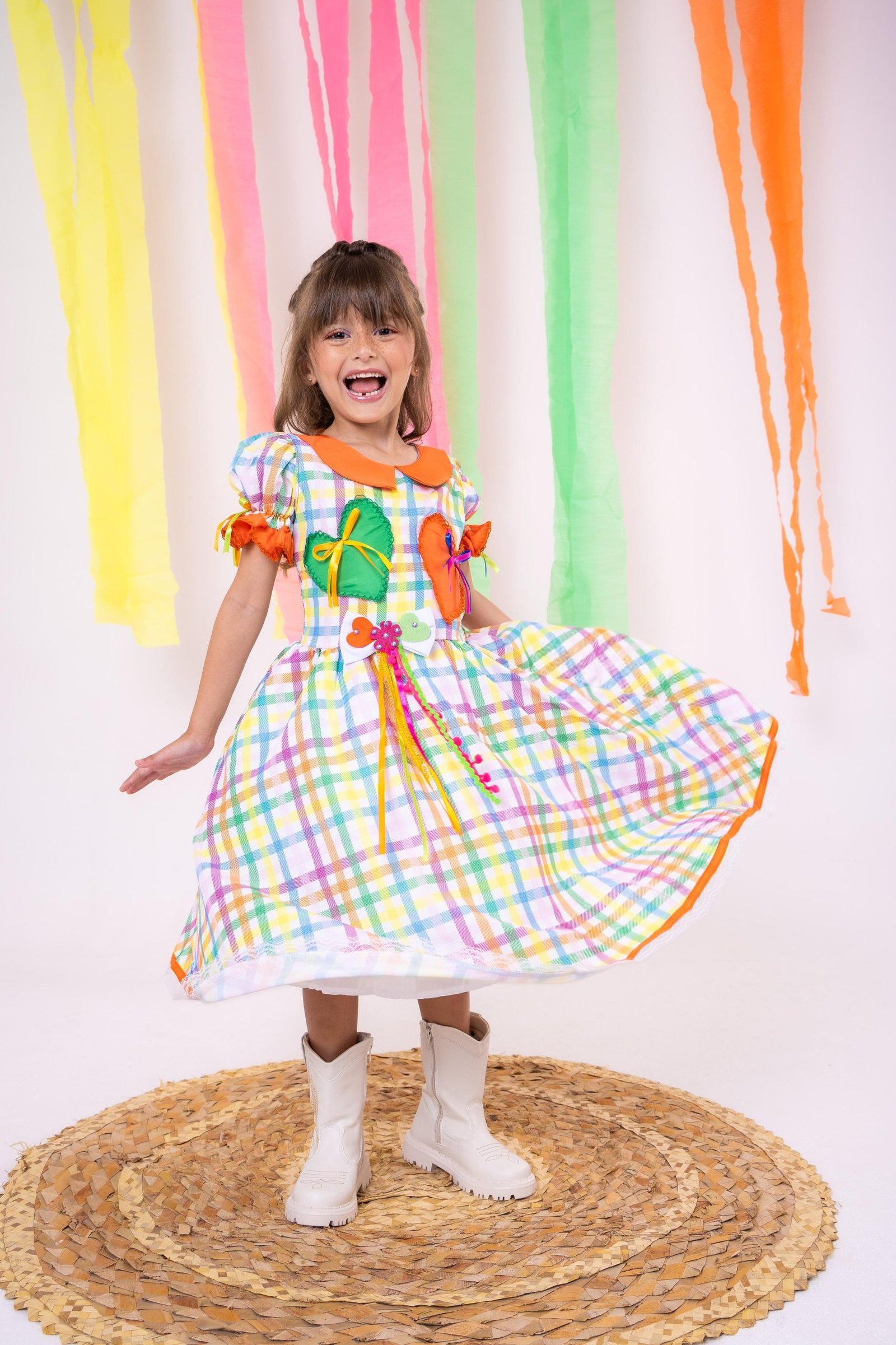 Vestido Marie Junino Luxo Dois Corações Laranja - Imagem 2