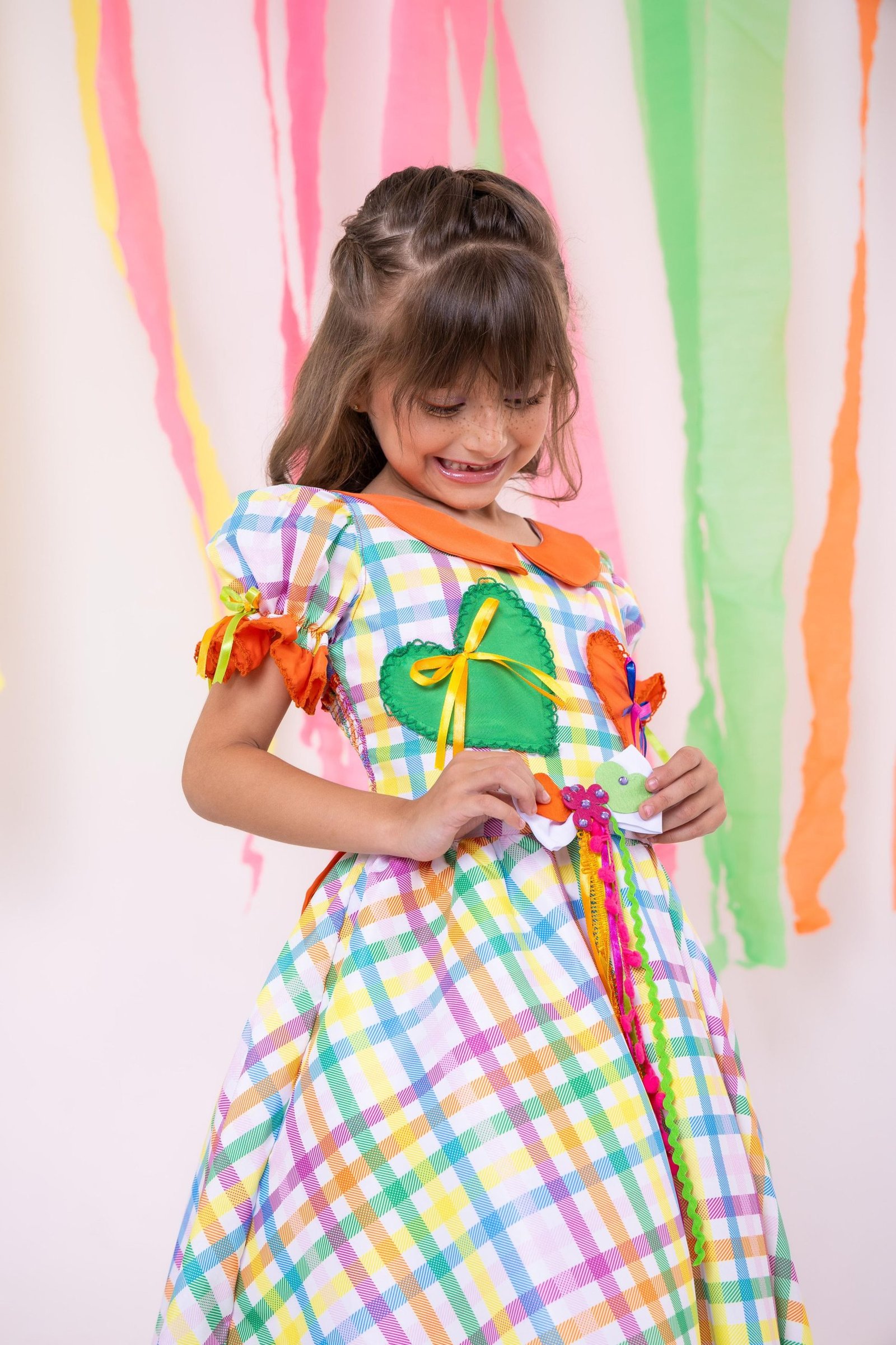 Vestido Marie Junino Luxo Dois Corações Laranja - Imagem 3