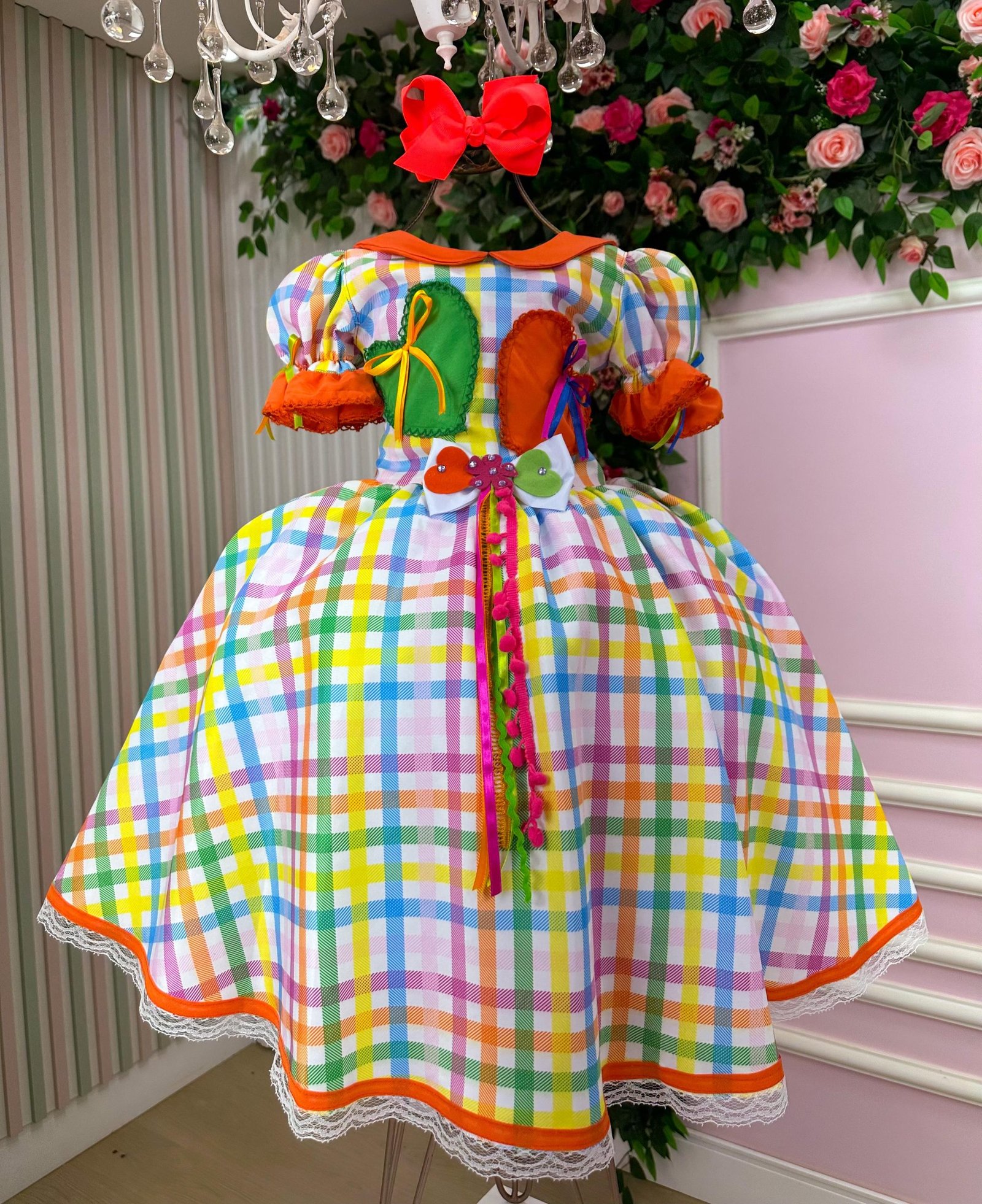 Vestido Marie Junino Luxo Dois Corações Laranja - Imagem 5