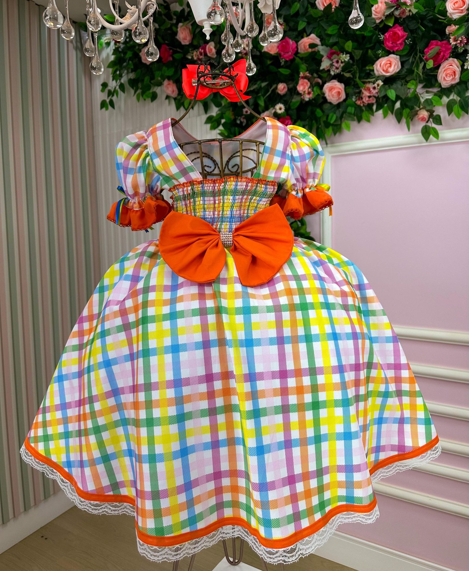 Vestido Marie Junino Luxo Dois Corações Laranja - Imagem 8