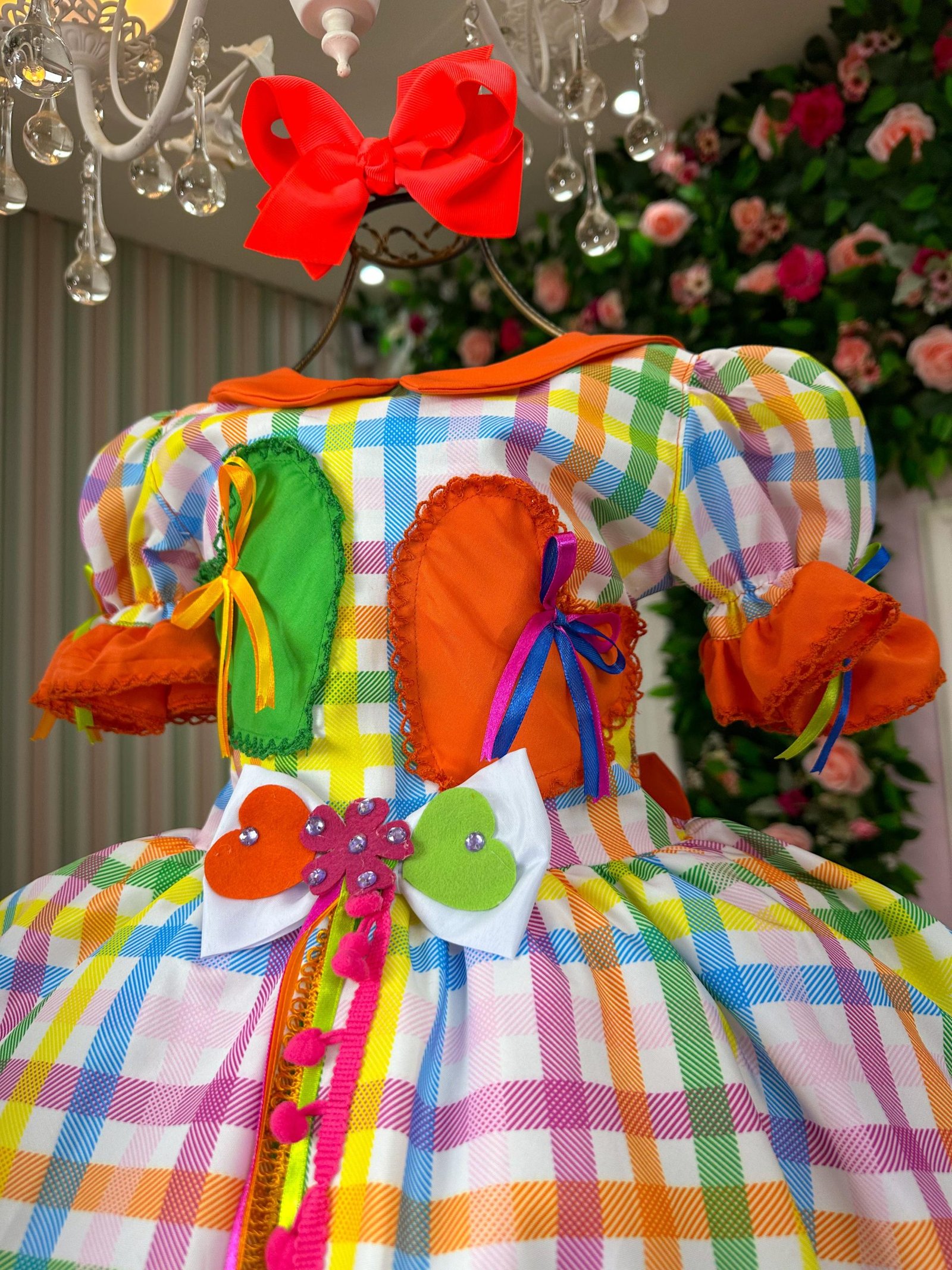 Vestido Marie Junino Luxo Dois Corações Laranja - Imagem 7