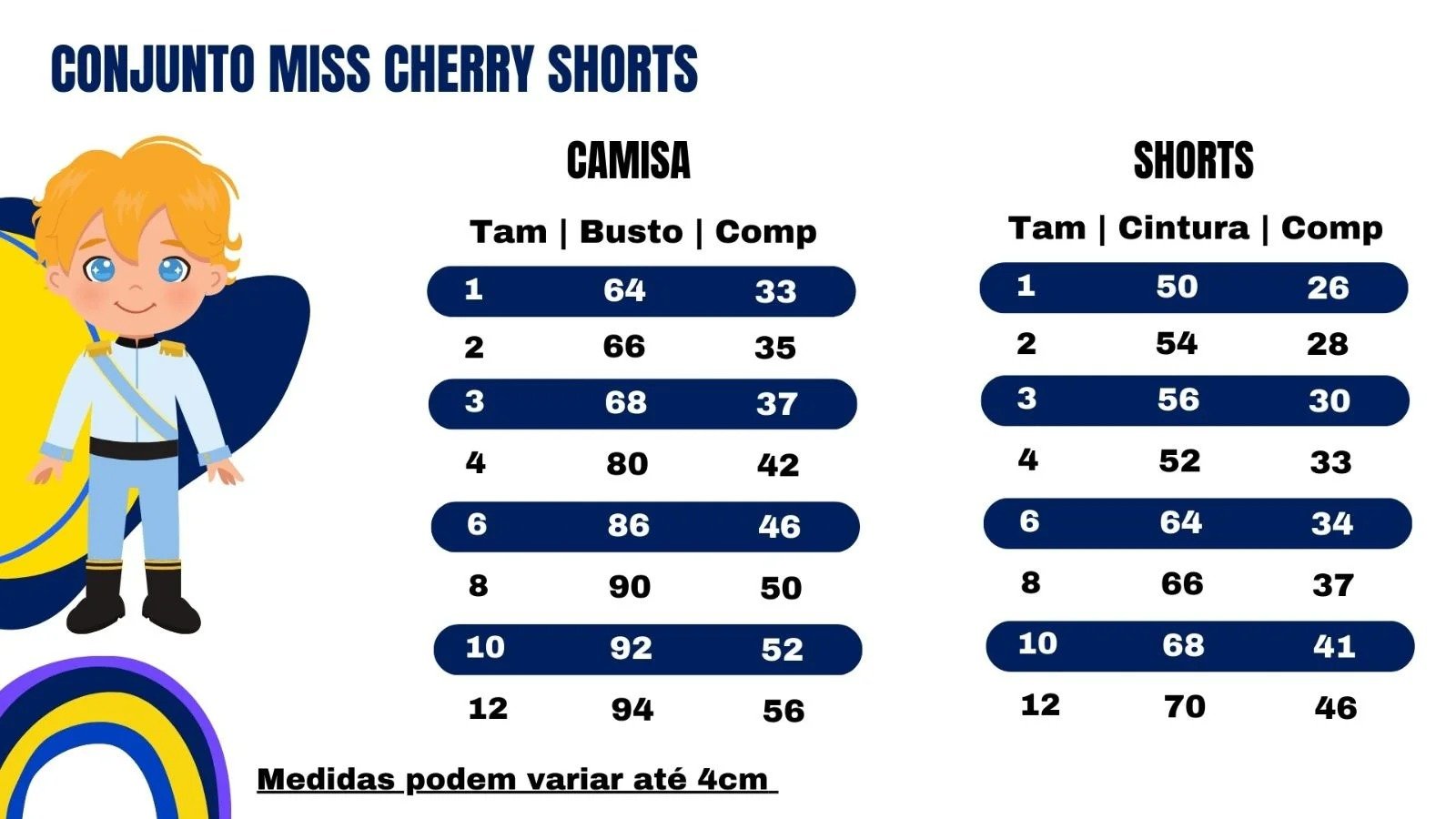 Conjunto Miss Cherry Meninos Social Shorts Ravi Azul Marinho - Imagem 5