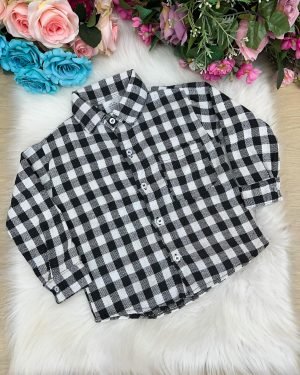 Camisa Xadrez Julio Branca e Preta Flanela/Flanelada Junina