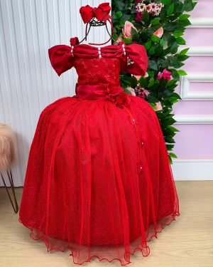 Vestido Marie Longo Manga Princesa Vermelho