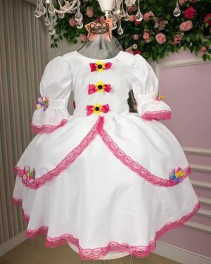 Vestido Junino Banana Club Luxo Noiva/Noivinha Lacinhos Bran