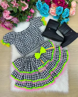 Conjunto Banana Club Junino Luxo Adulto Sofia Preto